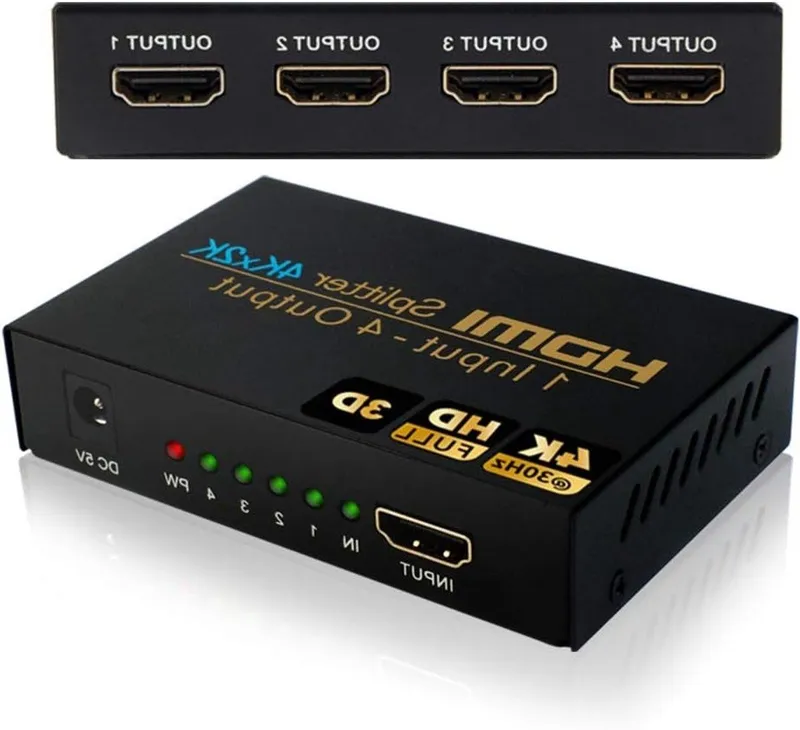 HDMI Splitter 1 in 4 Uitgang voor 4K Video, Audio Splitter en Duplicator voor , Chromecast en Blu-Ray Spelers - Ondersteunt HDCP, UHD en 3D 1080P @ 30Hz