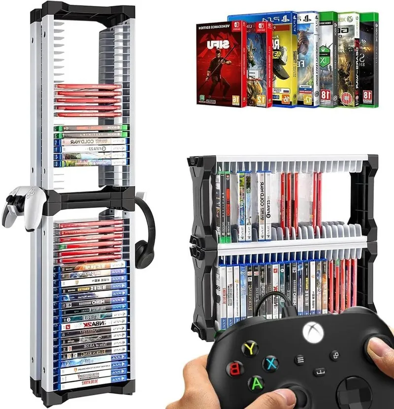 Opslagtoren voor Videogames met 46 Disc Capaciteit, Inclusief 2 Hoofdtelefoonhouders voor , , en