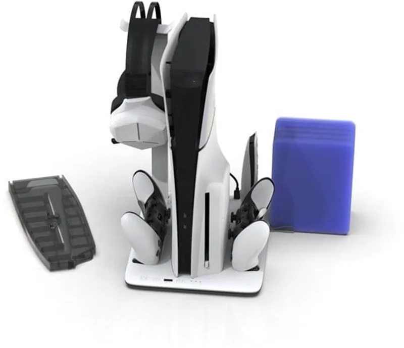 DLX Stand - Charges Controllers(inc. Edge), 3sp Fan w. game, headset and remote store