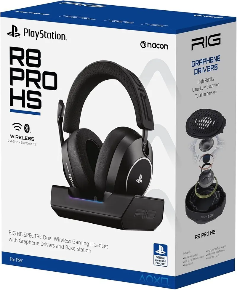 Nacon RIG R8 Spectre Pro HS Officieel Draadloze Gaming Headset met Laadstation – & – Zwart